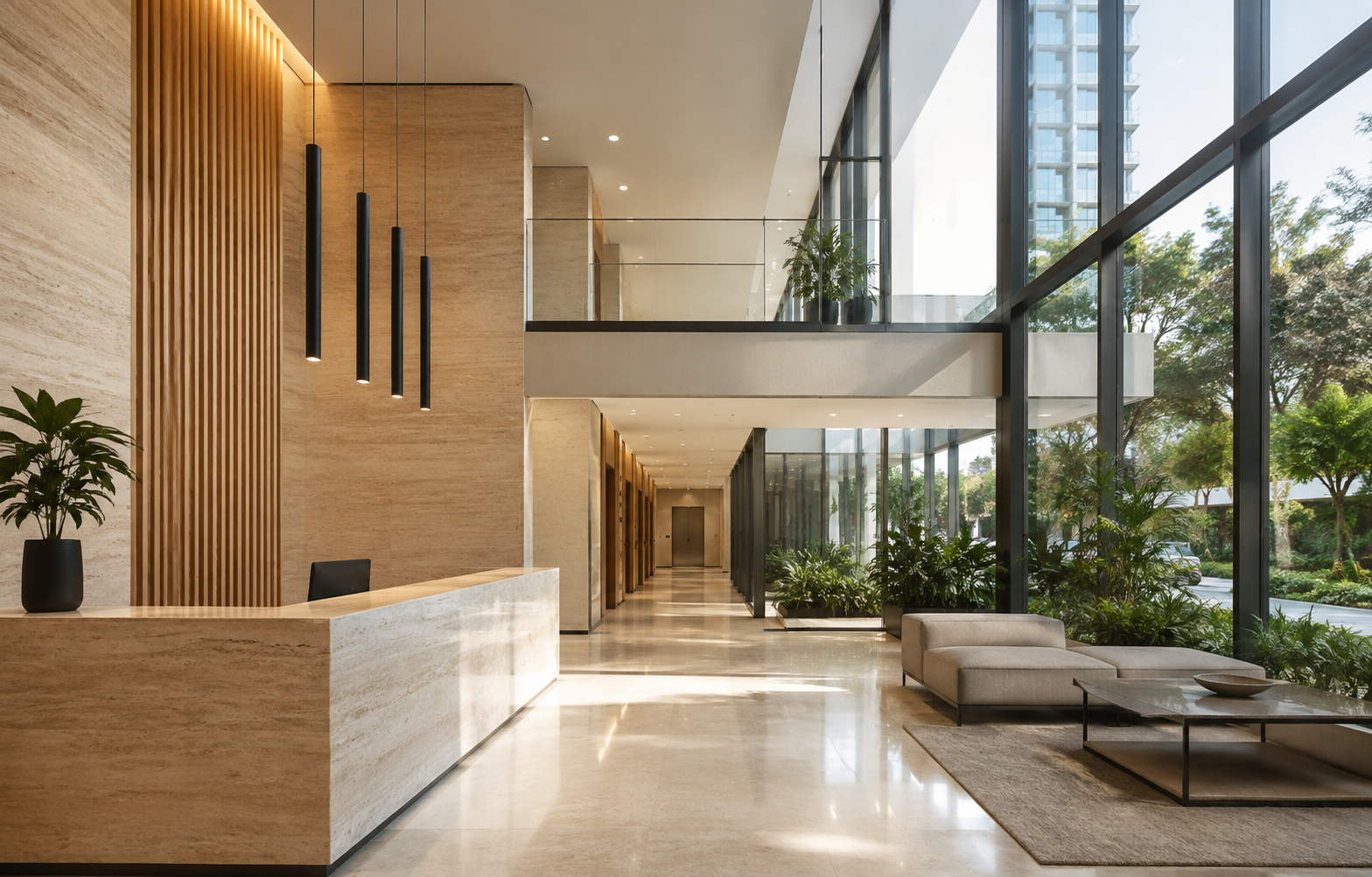 Lobby de edificio con consultorios y oficinas